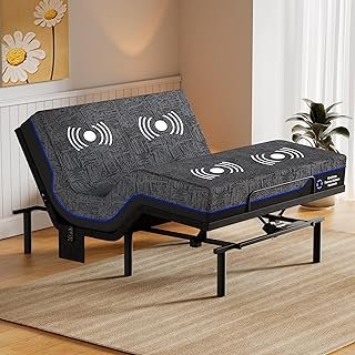 Amada Queen Adjustable Bed Frame and 12 Inch Cooling Gel Memory Foam Mattress Set, Massage, Head & Foot Incline, Wireless Remote, USB Ports, LED Night Light, Medium Firm Support