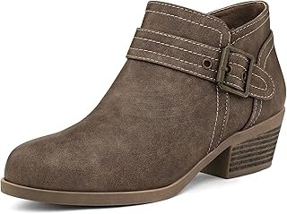 Women's Ankle Boots Low Chunky Stacked Heel Comfortable Round Toe booties with Side Zipper Shoes