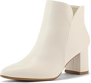 Women's Ankle Boots Chunky Block Low Heel Comfortable Pointed Toe Side V Cutout Dressy Office Booties with Zipper