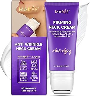 MAREE Neck Cream with Face Roller – Neck Creams For Tightening and Firming – Pro Retinol & AH-8 Firming Neck Cream Roller - Face Double Chin Wrinkle Cream for Women - Crema Reafirmante Para el Cuello