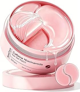70Pcs Caffeine Peptide Under Eye Patches for Dark Circles Puffiness, Gel Eye Masks with Rose Essence Hyaluronic Acid Niacinamide Anti Wrinkle & Fine Lines Hydrating & Cooling for Men & Women