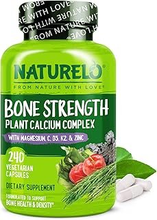 NATURELO Calcium Supplement - with Vitamin C, Vitamin D3, K2, and Calcium Magnesium Zinc for Bone Strength with Calcium 600mg - Plant-Based, 240 Vegetarian Capsules, Non-GMO, Soy & Gluten-Free