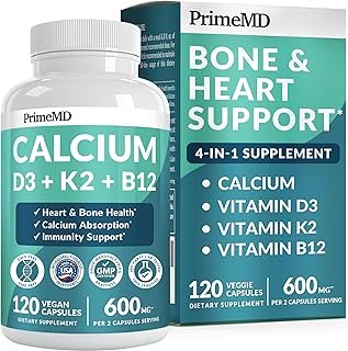 4-in-1 Calcium Supplements for Women and Men - Calcium with Vitamin D3 K2 5000 IU Supplement, 600mg per Serving - Gluten-Free, Vegan-Friendly (120 ct)