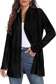 Womens Long Sleeve Lightweight Cardigan Open Front Casual Draped Cardigans with Pockets