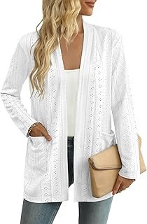 Women's Lightweight Open Front Cardigan Casual Long Sleeve Loose Cardigans with Pockets