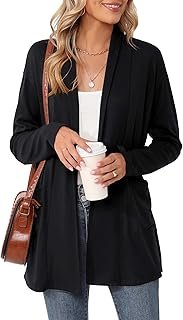 Women's Long Sleeve Open Front Cardigan Casual Loose Lightweight Cardigans with Pockets