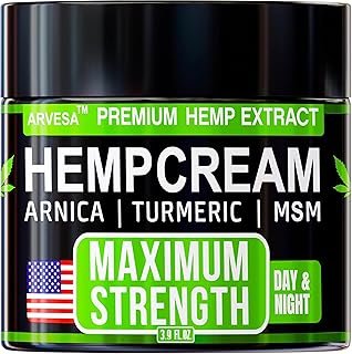 Hemp Cream - Maximum Strength - Natural Hemp Oil Extract Gel Rub with MSM - Glucosamine - Arnica - Turmeric - Maximum Strength - Formulated in USA - 3.9 oz