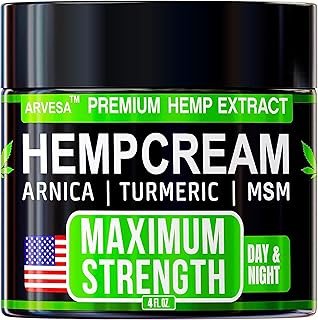 Hemp Cream Maximum Strength with Glucosamine, Arnica, Turmeric, MSM - Natural Hemp Oil Gel Rub - Fast Absorption, Non-Greasy - Advanced Formula - Formulated in USA - 4 FL OZ