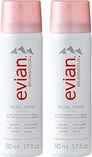 Evian Facial Spray 1.7 oz - Hydrating Mineral Water Mist for Face & Skin - Refreshes Makeup and Tones Skin - TSA-Approved Mini Facial Spray Set for Daily Skincare Hydration