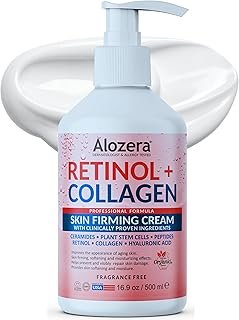 Alozera Firming Body Lotion, Retinol & Collagen Anti-Aging Body Moisturizer, Lightweight & Fast Absorbing Lotion for Crepey Skin, Improves Skin Elasticity, No Added Fragrance, 16.9 oz
