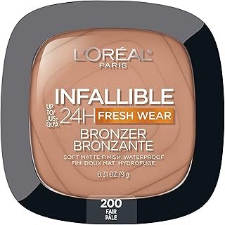 L'Oreal Paris Infallible Up to 24H Fresh Wear Soft Matte Longwear Bronzer. Waterproof, heatproof, transfer, humidity and sweatproof, Fair, 0.31 oz