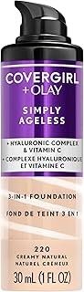 COVERGIRL & Olay Simply Ageless 3-in-1 Liquid Foundation, Matte Finish, Hyaluronic & Vitamin C Formula, 220 Creamy Natural, 1 Count
