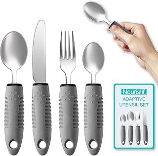 Adaptive Utensils 4pcs For Hand Tremors,Elderly, Arthritis,Parkinsons-Built Up Utensils For Adults 2.5oz Each, Silverware Set With Handle, Flatware Cutlery Set For Seniors