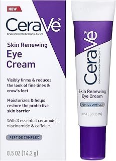 CeraVe Skin Renewing Eye Cream For Wrinkles, Under Eye Cream With Peptides + Caffeine + Niacinamide, For Wrinkles & Crows Feet, Paraben Free & Opthalmologist Tested