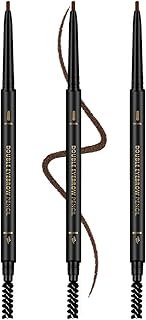 3 Pcs Waterproof Eyebrow Pencil Dark Brown, Premium Eye Brow Pencil Brn with Spoolie Brush, Longwearing for Perfect Brows, Professional, Precision, Defines, Universal Benefit Eyebrow Pencil, O'CHEAL