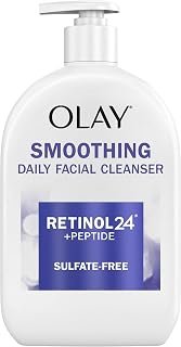 Olay Face Wash Daily Facial Cleanser with Retinol, Peptides and Glycerin, Smoothing and Hydrating Anti Aging Face Wash, Sulfate Free Cream Cleanser for Mature Skin, Daily Use, 16 Oz