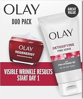 Olay Face Wash Regenerist Advanced Anti-Aging Pore Scrub Cleanser (5.0 Oz) and Micro-Sculpting Face Moisturizer Cream (1.7 Oz) Skin Care Duo Pack, Total 6.7 Ounces