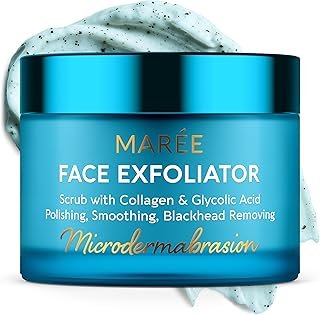 MAREE Face Exfoliator – Microdermabrasion Facial Scrub & Exfoliating Face Wash for Women – Collagen & Glycolic Acid – Gentle Scrub and Exfoliant – Men Exfoliating Scrubber – Exfoliante Facial Cleanser