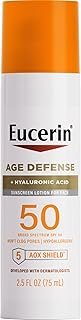 Eucerin Sun Age Defense SPF 50 Face Sunscreen Lotion with Hyaluronic Acid, Hypoallergenic, Mothers Day Gifts, 2.5 Fl Oz Bottle