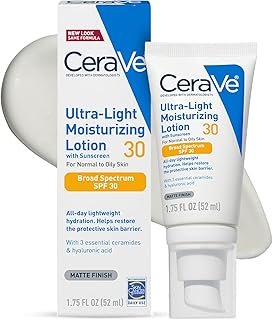 CeraVe Ultra-Light Moisturizing Lotion With SPF 30, Daily Face Moisturizer with SPF, Formulated with Hyaluronic Acid & Ceramides, Broad Spectrum SPF, Oil Free, Matte Finish, 1.7 Ounce