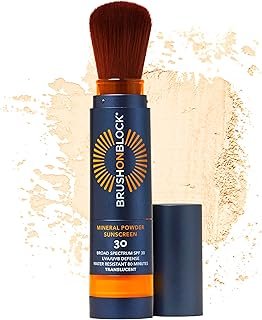 Brush On Block SPF 30 Mineral Powder Sunscreen New Formula, With Niacinamide, Hyaluronic Acid, & Vitamin C, Broad Spectrum, Water Resistant, Translucent, For All Skin Types, Reef Friendly, Mfg in USA