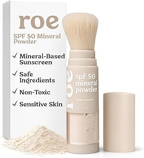Roe Wellness- SPF 50 Powder Sunscreen Mineral-Based, Non-Toxic Brush-on For Kids, Adults & Babies | For Scalp, Face & Body (Reef Safe)