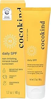 Cocokind Daily SPF, Mineral Face Sunscreen with Zinc Oxide, SPF 32, Reef Safe, Unscented, All Skin Types, Non-Toxic, Cruelty Free, 1.7 fl oz