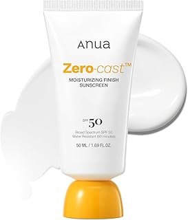 Anua, Zero-Cast Moisturizing Sunscreen SPF 50, Glow Natural Sunscreen for face, No White Cast, Hyaluronic Acid, Niacinamide, Oil-Free, Korean Skincare, 1.69 fl oz