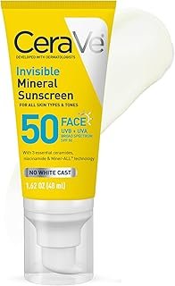 CeraVe Invisible Mineral Sunscreen SPF 50, Face Sunscreen for Sensitive Skin With Zinc Oxide & Titanium Dioxide, Vitamin E + Niacinamide + Ceramides, Oil Free, Travel Size 1.62 oz