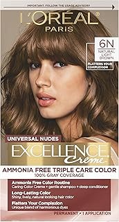 L’Oreal Paris Excellence Universal Nudes Permanent Hair Color, Ammonia Free Hair Dye for Gray Hair Coverage, 6N Natural Light Brown, 1 Hair Dye Kit