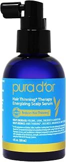 PURA D'OR Hair Thinning Therapy Energizing Scalp Serum 4oz w/Copper Tripeptide, Biotin, Caffeine, Plant Stem Cell, Catalase & DHT Balance, Rosemary Green Tea Leaf Extract, All Hair Types, Men Women