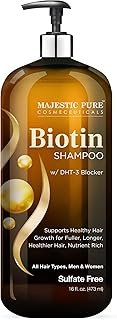 Majestic Pure Biotin Shampoo Sulfate & Paraben Free - 16 Fl Oz | Hair Thickening & Volumizing with DHT-3 Blocker to Help Boost Fuller Looking Hair for Men & Women with Fine or Thinning Hair