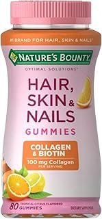 Nature's Bounty Optimal Solutions Hair, Skin & Nails with Biotin and Collagen, Citrus-Flavored Gummies Vitamin Supplement, 2500 mcg, 80 Ct, 40 Total Servings