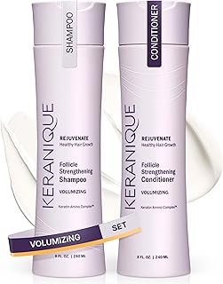 Keranique Volumizing Shampoo & Conditioner Set for Hair Repair, Growth & Thinning Hair Support – Keratin, Biotin, Menthol & Niacinamide, Lightweight Strengthening Formula - Keratin Amino Complex™