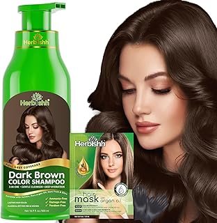 Herbishh Hair Color Shampoo for Gray Hair – Magic Hair Dye Shampoo – Colors Hair in Minutes–Long Lasting–500 Ml–3-In-1 Hair Color for Women & Men –Ammonia-Free (Dark Brown)