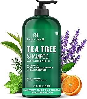 Botanic Hearth Tea Tree Shampoo - 16 Fl oz, Deep Cleans, Refreshes Scalp | Enriched With 100% Pure Tea Tree Oil, For Itchy And Dry Scalp, Sulfate/Paraben Free | For both Men And Women & All Hair Types