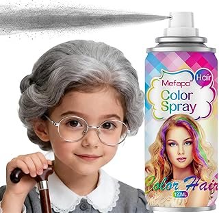 Gray Hair Spray Temporary Hair Color Spray for Kids Women Men, Temp Grey Hair Dye, Washable One-Time Gray Hair Color Wax Dye for World Cup 2026,Christmas Party,Cosplay (Silver 120ML)
