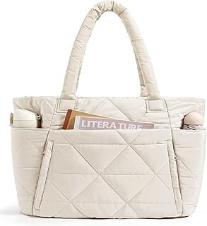 Tote Bag for Women, Puffer Tote Bag with Zipper, Large Quilted Shoulder Bag with Compartments for Travel, Work, Gym