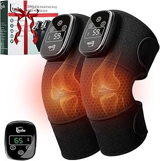 Electric Cordless Knee Massager with 3 Heat 3 Vibration,3-in-1 Knee Heating Pad for Pain Relief,Arthritis,Auto-Off Timer, Knee Brace for Shoulder Elbow, Ideal Gifts for Men Women Dad Mom(Black,Pair)