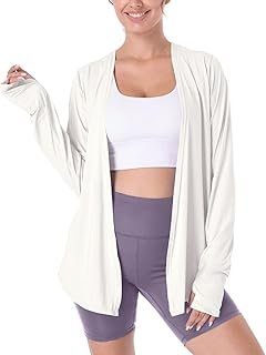 Womens Thin Summer Cardigan Long Sleeve Open Front Upf50 Uv Spf Sun Protection Lightweight Cover Up Thumb Holes with Pockets