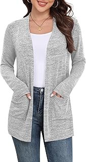 Womens Lightweight Cardigan Long Sleeve Open Front Casual Sweater Cardigans with Pockets