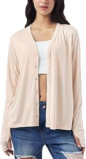 Womens Sun Protection Button Down Cardigan Lightweight Summer Cool Cover Up UPF50+ Long Sleeve Thin SPF Uv Thumb Hole Pockets
