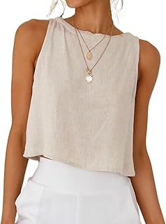 Womens Linen Crop Tank Tops 2026 Spring Summer Sleeveless Tops