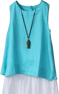 Women's 100% Linen Sleeveless Tank Tops Summer Shirts