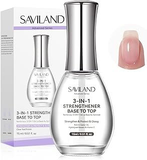 SAVILAND 3-in-1 Base & Top Coat & Nail Strengthener: 15ml Quick Air Dry Clear Nail Polish Nail Strengthener and Growth for Damaged Nails Nail Treatment Glossy Regular Nail Lacquer Women Gift