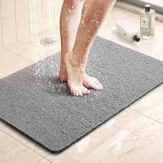 LuxStep Shower Mat Bathtub Mat,24x16 inch, Non-Slip Bath Mat with Drain, Quick Drying PVC Loofah Bathmat for Tub,Shower,Bathroom (Phthalate Free,Grey)