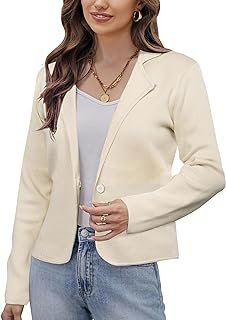 Women Sweater Blazer Casual Work Croppped Cardigan Lightweight Button Front Short Knit Blazer Jacket S-XXL