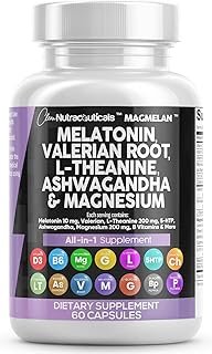 Clean Nutraceuticals Melatonin 10mg Valerian Root L Theanine 200mg Ashwagandha - Sleep Support for Women & Men with Magnesium Complex, Lemon Balm, Chamomile, & Passion Flower - 60 Caps