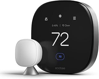 ecobee Smart Thermostat Premium with Smart Sensor and Air Quality Monitor - Programmable Wifi Thermostat - Works with Siri, Alexa, Google Assistant, Black