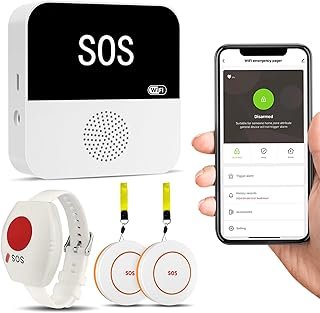 WiFi Caregiver Pager Wireless Call Button with App Alert, Medical Alert Systems for Seniors No Monthly Fee- 2 Caregiver Call Button + Wristband Panic Button, Alert Button for Seniors at Home